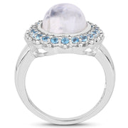 Bids.com 7.21 Carat Genuine White Rainbow Moonstone & Swiss Blue Topaz .925 Sterling Silver Ring Rings White Smoke size 7.00,size 8.00,size 5.00,size 6.00,size 9.00