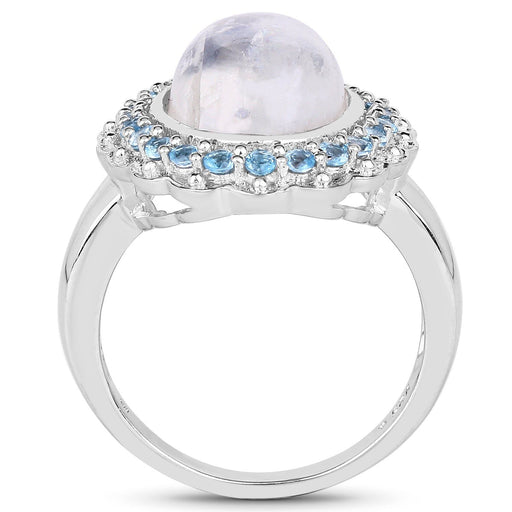 Bids.com 7.21 Carat Genuine White Rainbow Moonstone & Swiss Blue Topaz .925 Sterling Silver Ring Rings White Smoke size 7.00,size 8.00,size 5.00,size 6.00,size 9.00