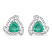 Bids.com 1.23 Carat Genuine Zambian Emerald and White Diamond 14K White Gold Earrings Earrings White Smoke
