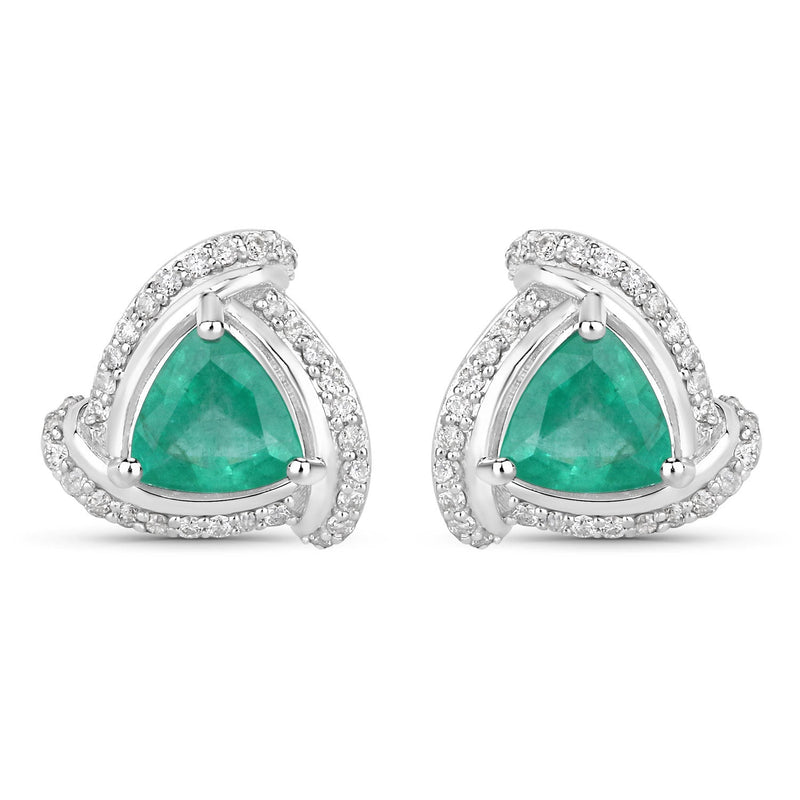 Bids.com 1.23 Carat Genuine Zambian Emerald and White Diamond 14K White Gold Earrings Earrings White Smoke