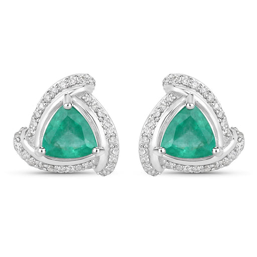 Bids.com 1.23 Carat Genuine Zambian Emerald and White Diamond 14K White Gold Earrings Earrings White Smoke
