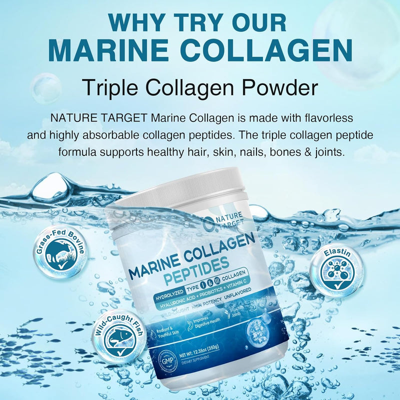Nature Target Marine Collagen Peptides Powder, 10 Billion CFUs, 12.35 OZ Collagen Pale Turquoise
