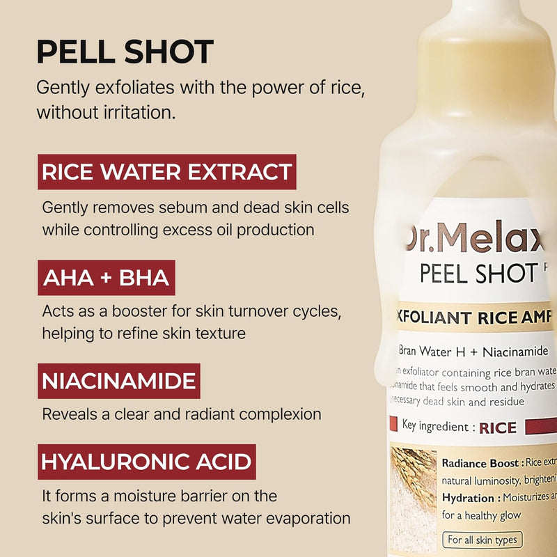 AsiaBeautyMall Dr. Melaxin Peel Shot Exfoliant Rice Ampoule Face Cleanser Light Gray
