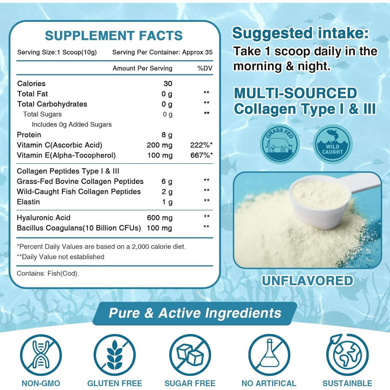 Nature Target Marine Collagen Peptides Powder, 10 Billion CFUs, 12.35 OZ Collagen White Smoke