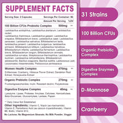 Nature Target Women's Probiotics for Gut Health, 100B CFUs, 180 Vegan Caps Probiotic White Smoke