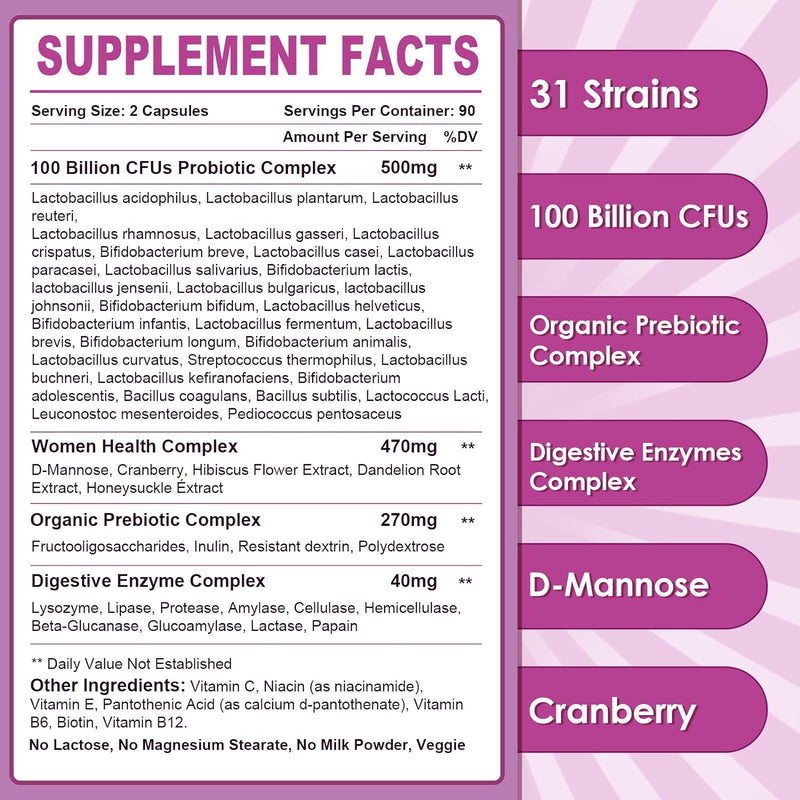 Nature Target Women's Probiotics for Gut Health, 100B CFUs, 180 Vegan Caps Probiotic White Smoke