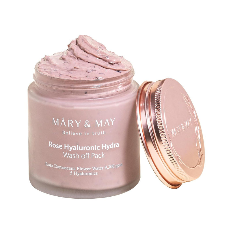 AsiaBeautyMall Mary & May Vegan Rose Hyaluronic Hydra Wash Off Pack Face Mask White Smoke