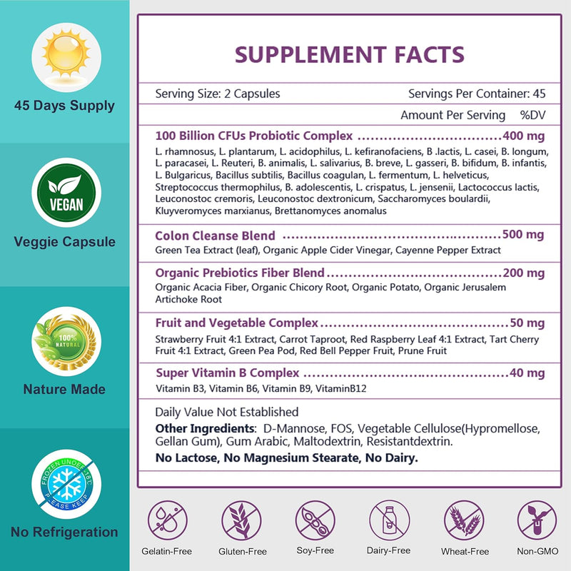 Nature Target 5-in-1 Digestive Health Probiotics with 100B CFUs + 200mg, 90 Vegan Caps Probiotic White Smoke