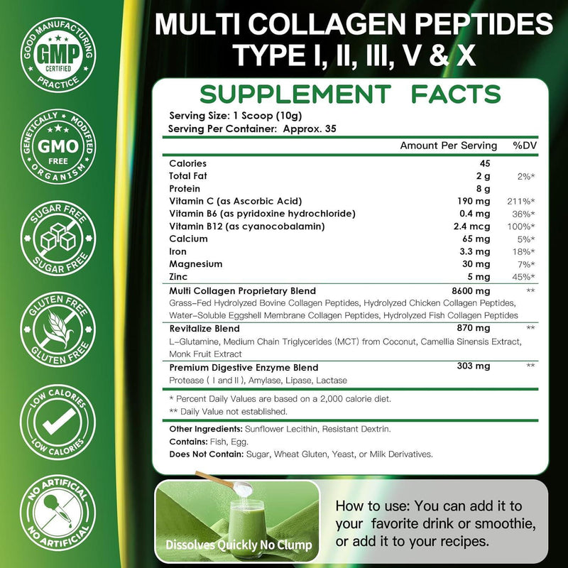 Nature Target Hydrolyzed Multi Collagen Peptides Powder, 8600mg Collagen White Smoke 12.35 OZ
