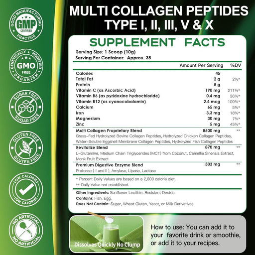 Nature Target Hydrolyzed Multi Collagen Peptides Powder, 8600mg Collagen White Smoke 12.35 OZ
