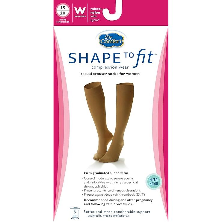 Dr. Comfort Dr. Comfort Women's Micro Nylon Graduated Compression Knee High 15-20 Mmhg Black Knee Socks White Smoke