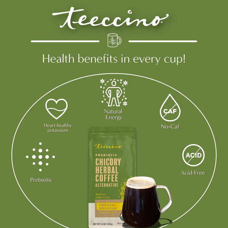 Teeccino French Vanilla Chicory Herbal Coffee Herbal Coffee Olive Drab 11 ounce ground,Trial Size