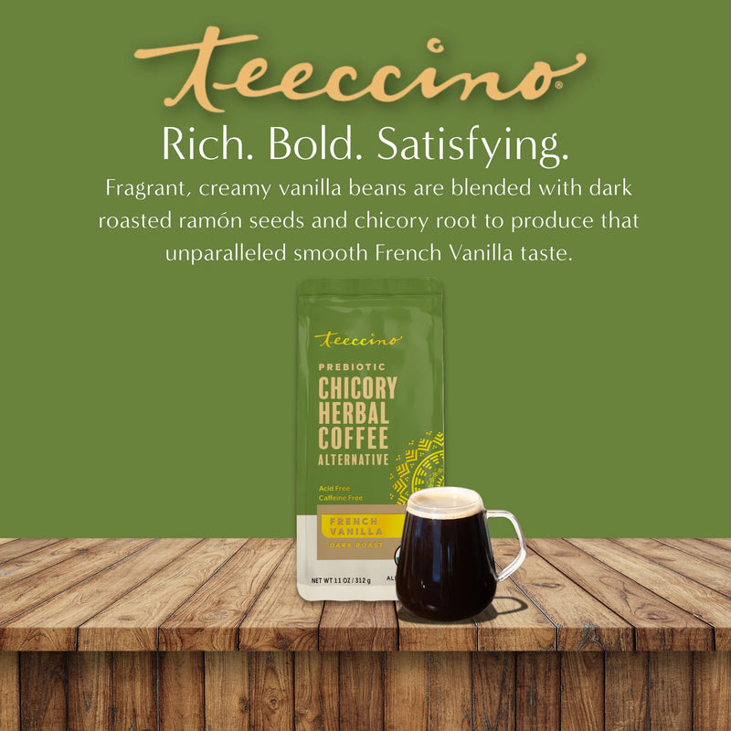 Teeccino French Vanilla Chicory Herbal Coffee Herbal Coffee Olive Drab 11 ounce ground,Trial Size