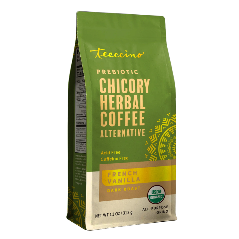 Teeccino French Vanilla Chicory Herbal Coffee Herbal Coffee Olive Drab 11 ounce ground,Trial Size