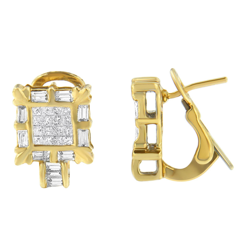 Bids.com 14K Yellow Gold 7/8 Cttw Princess and Baguette-Cut Diamond Square Framed Huggie Hoop Omega Earrings (H-I Color, SI1-SI2 Clarity) Earrings White Smoke Yellow.Gold / 0.93