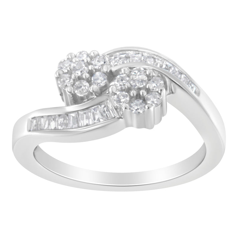 Bids.com 14K White Gold Round and Baguette Diamond Bypass Ring (1/2 cttw, H-I Color, I1-I2 Clarity) - Ring Size 6 Rings White Smoke 7 / White.Gold,6 / White.Gold