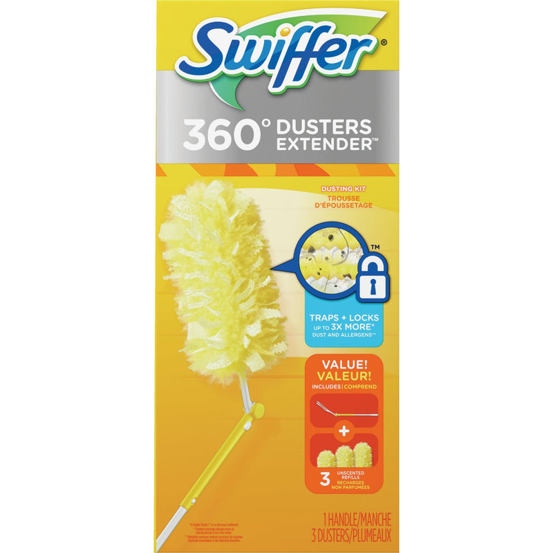 Swiffer Swiffer Dusters 89114 Heavy-Duty 3' Extendable Handle Starter Kit With 3 Duster Cloth Refills Dusters Goldenrod