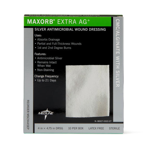 Maxorb Extra Medline Maxorb Extra Ag+ Alginate Dressing 4" x 4" Box of 10 First Aid Black