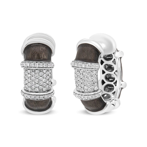 Bids.com 18K White Gold Flash Plated .925 Sterling Silver Clear Graphite Grey Enamel 5/8 Cttw Round Diamonds Huggie Hoop Earrings (F-G Color, VS1-VS2 Clarity) Earrings White Smoke White.Sterling Silver / 0.57