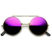 zeroUV Steampunk Mirrored Lens Round Circle Flip Up Frame Sunglasses 8794 Sunglasses White Smoke Gold Purple