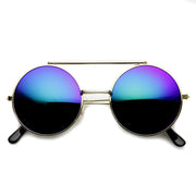 zeroUV Steampunk Mirrored Lens Round Circle Flip Up Frame Sunglasses 8794 Sunglasses White Smoke Gold Midnight