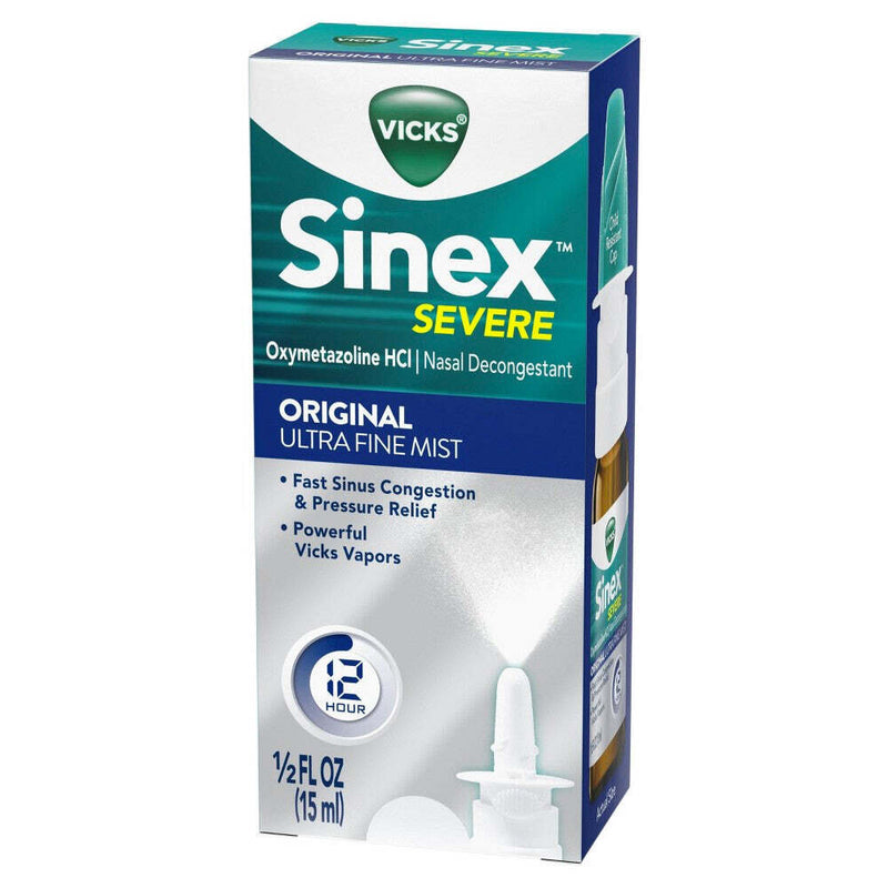 Vicks Vicks Sinex Severe Nasal Decongestant Spray, Original Ultra Fine Mist, 0.5 fl oz Respiratory Care White Smoke