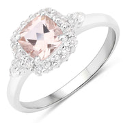 Bids.com 1.17 Carat Genuine Morganite and White Zircon .925 Sterling Silver Ring Rings White Smoke size 5.00,size 6.00,size 7.00,size 7.50,size 8.00,size 9.00