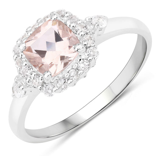 Bids.com 1.17 Carat Genuine Morganite and White Zircon .925 Sterling Silver Ring Rings White Smoke size 5.00,size 6.00,size 7.00,size 7.50,size 8.00,size 9.00