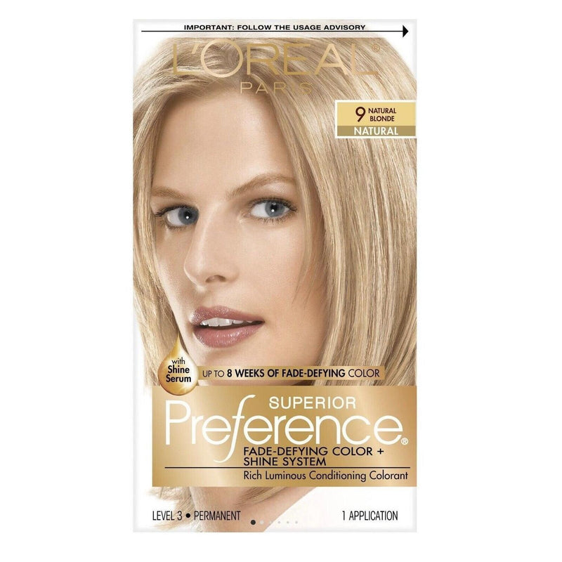 Superior Preference Superior Preference L'Oreal Paris Fade-Defying Shine Permanent Hair Color, 9 Natural Blonde, 1 Kit Hair Color Tan