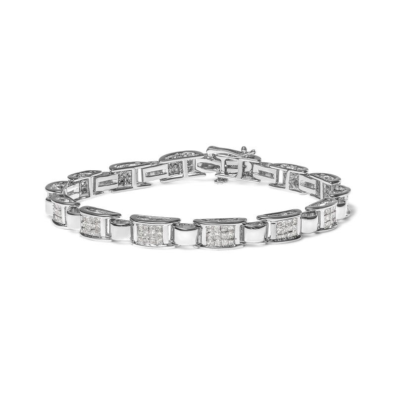 Bids.com 14K White Gold 2.00 Cttw Princess Diamond Invisible Set Link Bracelet (H-I Color, SI2-I1 Clarity) - 7" Bracelets White Smoke White.Gold / 7
