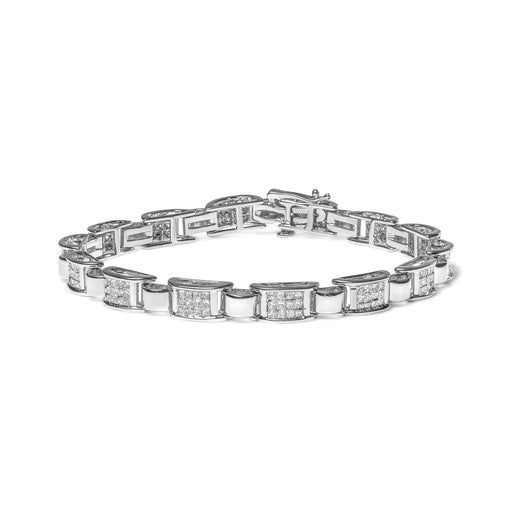 Bids.com 14K White Gold 2.00 Cttw Princess Diamond Invisible Set Link Bracelet (H-I Color, SI2-I1 Clarity) - 7" Bracelets White Smoke White.Gold / 7