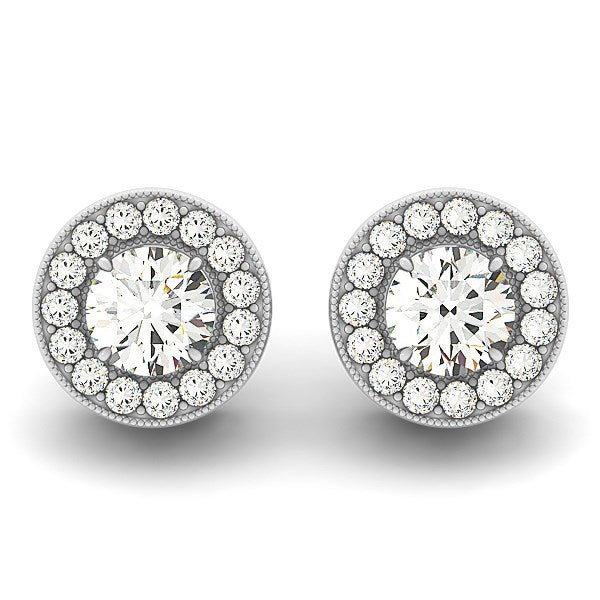 Bids.com 14k White Gold Round Diamond Halo Milgrain Border Earrings (3/4 cttw) Earrings White Smoke White Gold