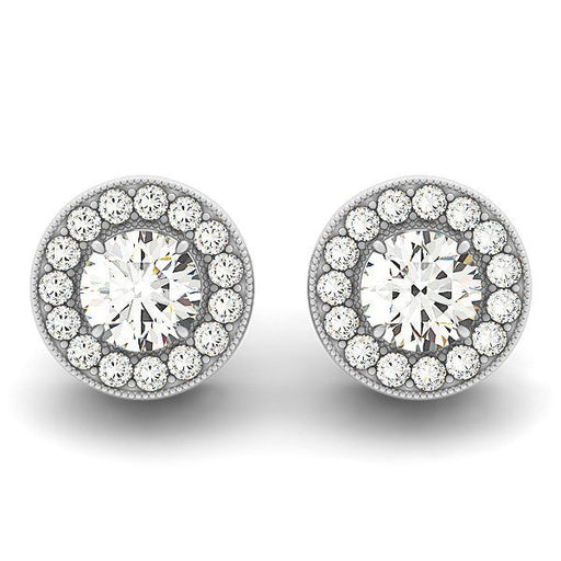 Bids.com 14k White Gold Round Diamond Halo Milgrain Border Earrings (3/4 cttw) Earrings White Smoke White Gold