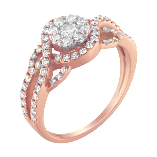 Bids.com 10K Rose Gold 3/4 Cttw Diamond Floral Cluster Head and Twisted Shank Cocktail  Ring (H-I Color, SI1-SI2 Clarity)- Size 7 Rings White Smoke 7 / Rose.Gold,5 / Rose.Gold,8 / Rose.Gold,6 / Rose.Gold,9 / Rose.Gold