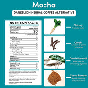 Teeccino Dandelion Mocha Herbal Coffee Herbal Coffee Dark Cyan 10 ounce ground,5lb ground,Trial Size