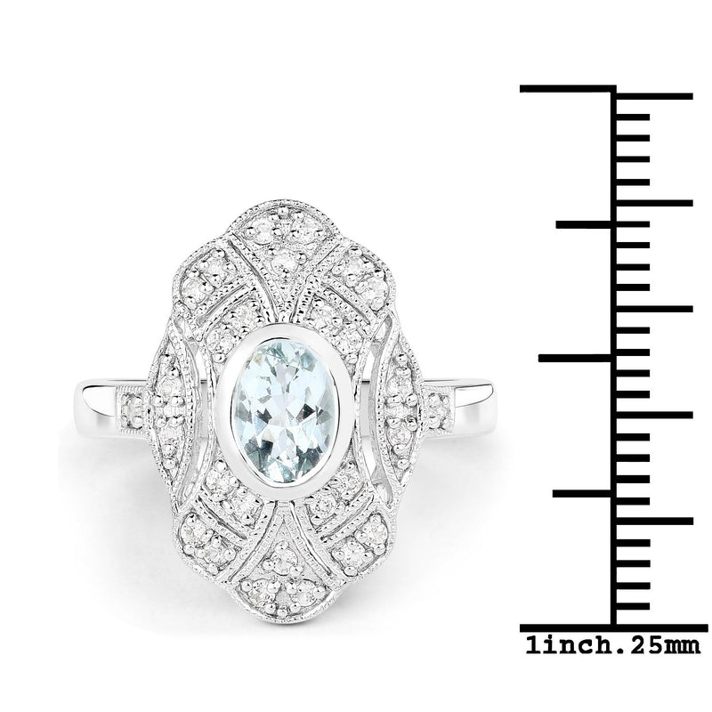Bids.com 1.02 Carat Genuine Aquamarine and White Topaz .925 Sterling Silver Ring Rings White Smoke size 7.00,size 5.00,size 6.00,size 8.00,size 9.00,size 10.00,size 6.50,size 6.75