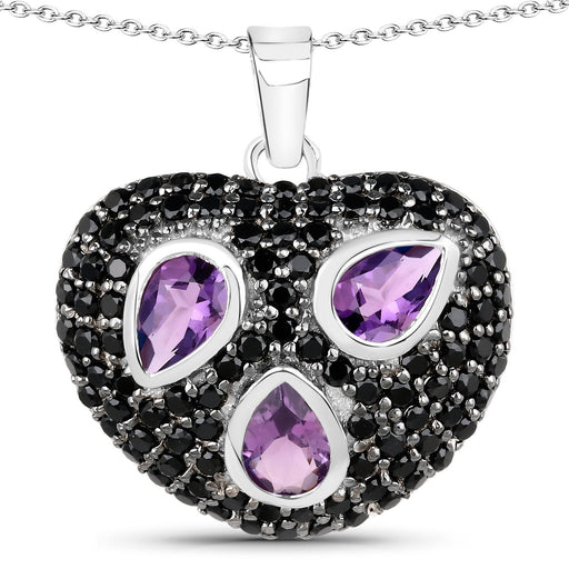 Bids.com 3.19 Carat Genuine Amethyst and Black Spinel .925 Sterling Silver Pendant Pendants White Smoke