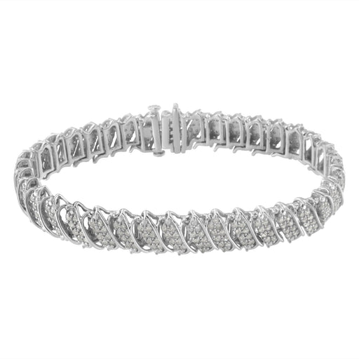 Bids.com .925 Sterling Silver 3.0 Cttw Diamond Multi Row Cluster Slanted Wave Link 7-Â¼â€ Tennis Bracelet (I-J Color, I2-I3 Clarity) Bracelets White Smoke White.Sterling Silver / 7.25