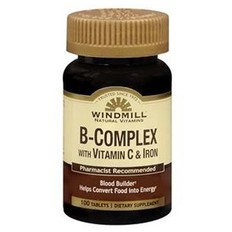 Windmill Windmill® Vitamin B-Complex with Vitamin C & Iron - Energy & Vitality - 100 Tablets Vitamins & Supplements Black