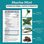 Teeccino Dandelion Mocha Mint Herbal Coffee Herbal Coffee White Smoke 10 ounce ground,5lb ground,Trial Size