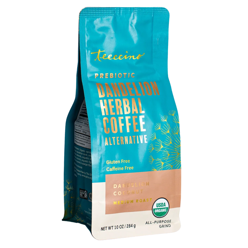Teeccino Dandelion Coconut Herbal Coffee Herbal Coffee Light Sea Green 10 ounce ground