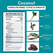 Teeccino Dandelion Coconut Herbal Coffee Herbal Coffee Dark Cyan 10 ounce ground,Trial Size,5lb ground