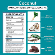 Teeccino Dandelion Coconut Herbal Coffee Herbal Coffee Dark Cyan 10 ounce ground,Trial Size,5lb ground
