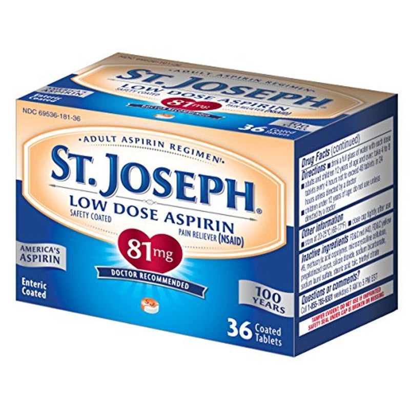 St. Joseph St. Joseph Low Dose Aspirin 81mg, Heart Health Support, 36 Coated Tablets Medicine & Drugs White Smoke