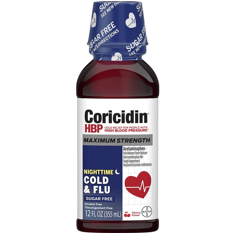 Coricidin Coricidin HBP Nighttime Maximum Strength Cherry Cold & Flu 12 Fl Oz Medicine & Drugs White Smoke