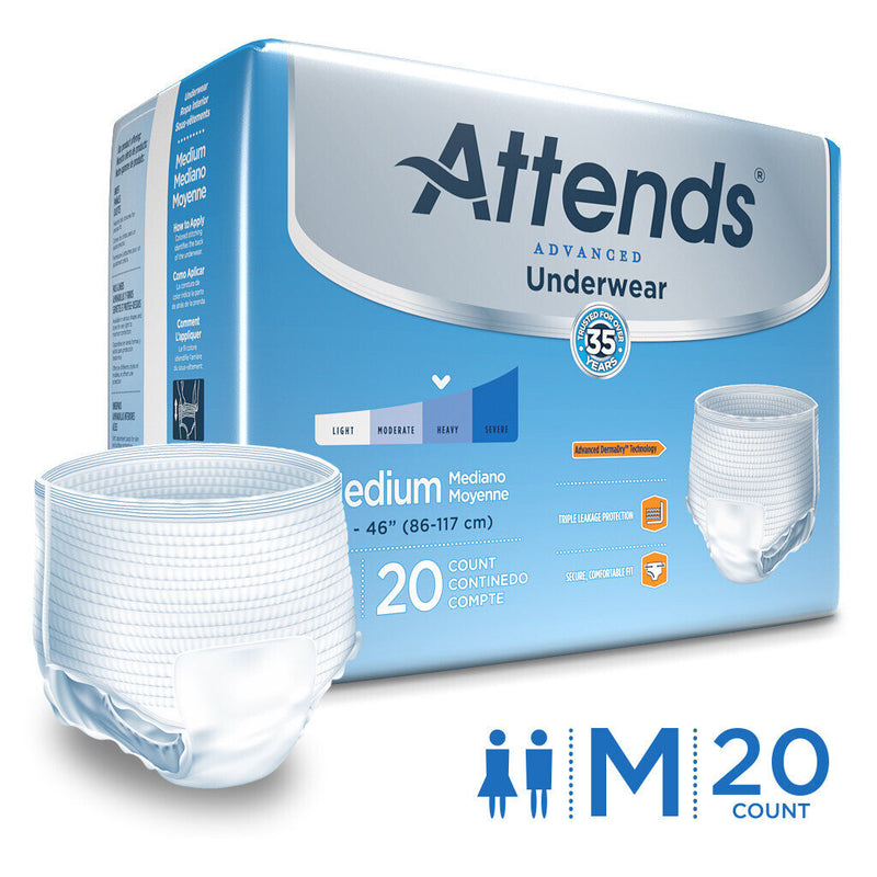 Attends Attends Advanced Unisex Absorbent Underwear Heavy Absorbency - Medium Underwear White Smoke