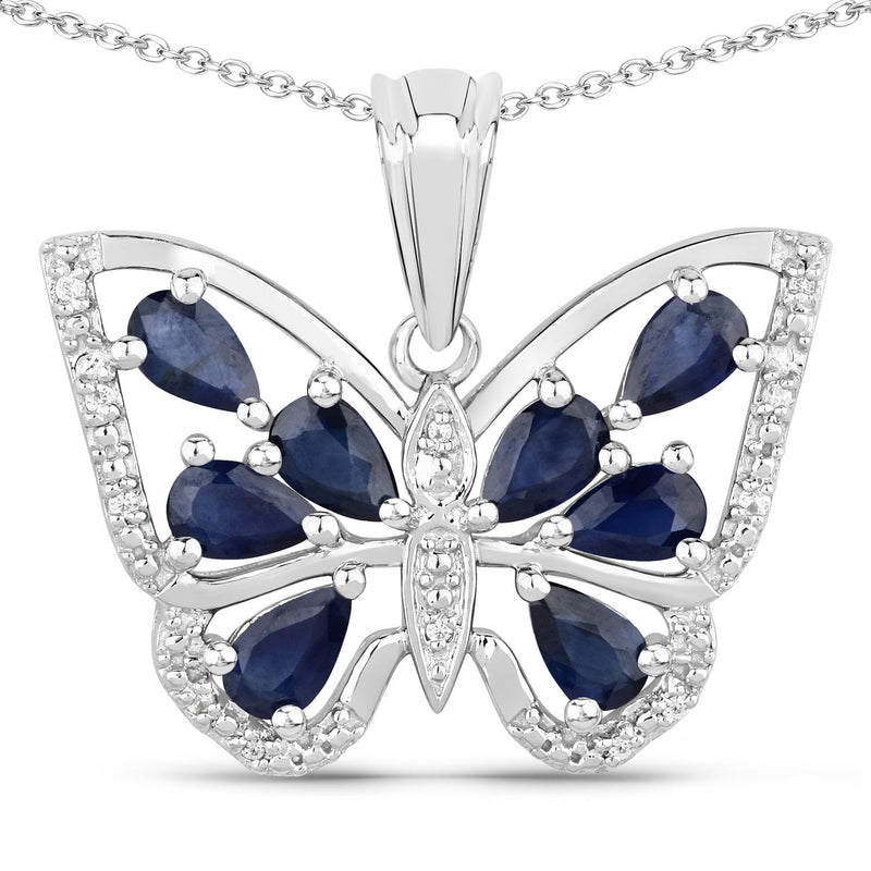 Bids.com 1.67 Carat Genuine Blue Sapphire and White Zircon .925 Sterling Silver Pendant Pendants White Smoke
