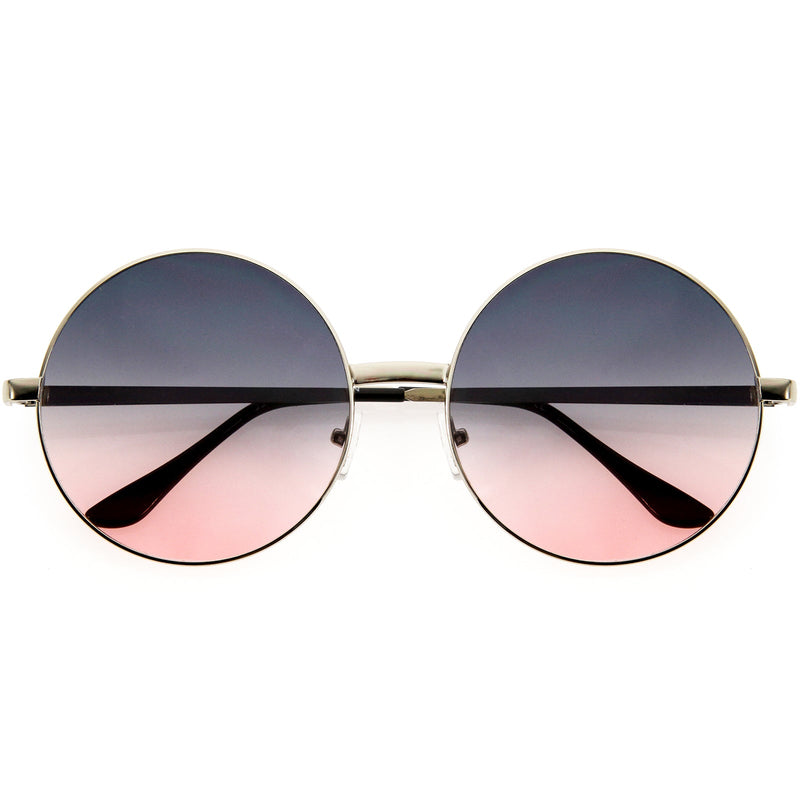 zeroUV Oversize Vintage Inspired Metal Round Circle Sunglasses 8370 Sunglasses White Smoke Silver / Lavender Pink