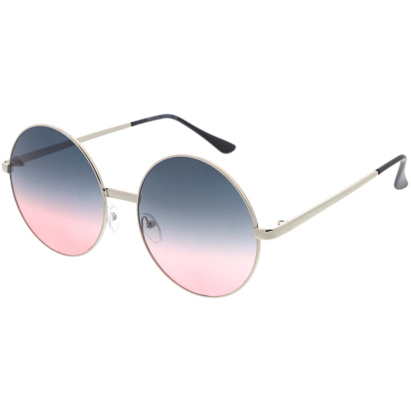 zeroUV Oversize Vintage Inspired Metal Round Circle Sunglasses 8370 Sunglasses White Smoke Gold Brown,Black Lavender,Silver Green,Gold Gradient,Silver Gradient,Gold Green,Black Smoke,Black Green,Gold Smoke,Silver Pink,Silver / Lavender Pink