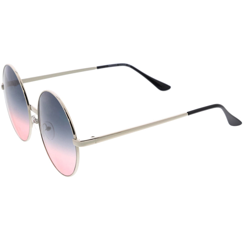 zeroUV Oversize Vintage Inspired Metal Round Circle Sunglasses 8370 Sunglasses White Smoke Gold Brown,Black Lavender,Silver Green,Gold Gradient,Silver Gradient,Gold Green,Black Smoke,Black Green,Gold Smoke,Silver Pink,Silver / Lavender Pink